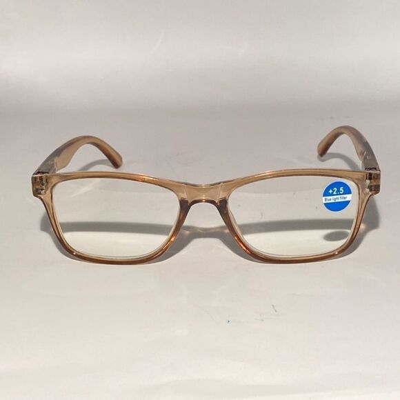 1436 Helen 2.5 Reading Glasses Thin Rectanle Bluelight Filter Tan Frames NWT - Picture 3 of 8